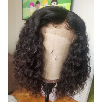 Brazilian human hair full lace front wig Virgin Black short afro kinky curly wig for black women,real curly hair wig human hair